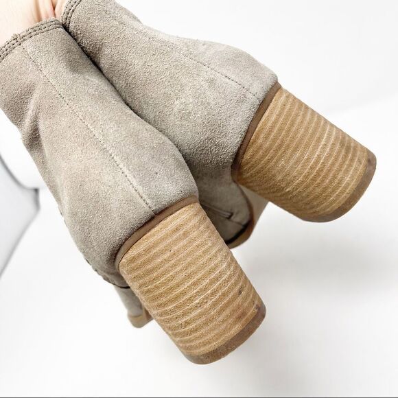 Blondo Taupe Tan Suede Block Stacked Booties 11 - Picture 7 of 10